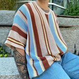 Fongt Men's New Summer Men's Knit Dress Round-Neck Short Sleeve Thin Knit T-Shirt