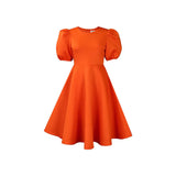 Fongt Round Collar Temperament Bubble Sleeves To Close The Waist Of Elegant A-Character Dress