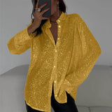 Fongt 2025 New Pearl Blouse Collared Long-Sleeved Sleeve-Jersey Basic Women's Shirt