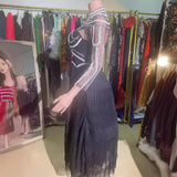 Black Half-High Collar Beaded Long Sleeves And Tenders To Puffy Long