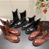 Chimney Boots ~ Autumn 2024 With Skirt Leather Martin Boots British Style Versatile Round Head Thick Bottom Ankle Boots-Outfit