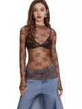 New Women's Lace Top Mesh Multi-Colored Bottom Shirt Sexy Hot Girl Trend