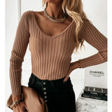 Women Long Sleeve V-neck Solid Autumn T-shirt 2021 Spring Fashion Casual Street Outfits Pulloveralls