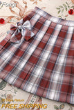 Sweet Bow Jk Plaid Skirt Women Fashion High Waist Adjust Button Girls Pleated Skirt Summer Preppy Style Sexy Mini