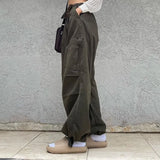 Drawstring Low Waist Hippie Baggy Harem Pants Big Pockets Streetwear Cargo Capris Casual Loose Womens Jogger