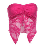 2024 Summer New Women's Clothing Solid Color Repair Street Fashion Word Collar Yarn Mesh Wrapped Breast