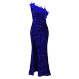 Fongt New Fashion Temperament Tagonal Banquet High Waist Open Fork Dress Dress