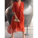 Fongt New Women's Solid Color With Long Skirt Bat Sleeve Irregular Dress Large