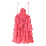 Fongt Summer New Women's Temperament Three-Dimensional Flower Decoration Cascade Lotus Leaf Side Hanging Neck Dress