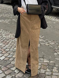 Sued Brown Maxi Skirt-Outfit