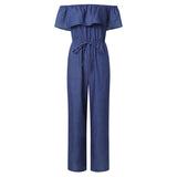 Women Sleeveless Off Shoulder Denim Jumpsuit Homewear Casual OL Romper Playsuit Overalls Plus Size