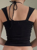 Solid Color Pleated Halter Tank Top-Outfit