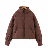 Stand-up Collar Zipper Pocket Padded Jacket-Outfit