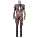 Fongt Women's 2024 New Chest Hollow Long Sleeve Open Back Jumpsuit Jumpsuit-Outfit
