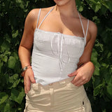 Desire White Sling Top Chest-Shaped Slim Lace Lace Belt Bare-Back Girl Vest 2024 New