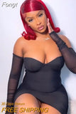 Mesh Long Sleeve Off Shoulder Mini Dress Bodycon Sexy Party Elegant Birthday Evening Prom Clothes Outfits Autumn