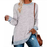 / Winter 2023 New Round Collar Color Open Fork Top Loose Head T-Shirt And Long Sleeves-Outfit