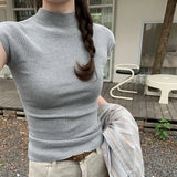 Style Round-Neck Knitted Short-Sleeved T-Shirt Women's Summer New Tight And Thin
