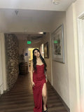 Mesh Floral Embroidered Strap Slit Midi Dress-Outfit