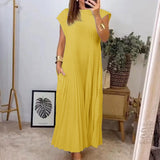 Fongt New Women's Elegant Fashion Round Collar Sleeveless Pleated Winter Dress