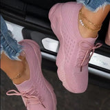 White Shoes Thick Bottom Sneakers Solid Plus Size Women's Shoes Comfortable Breathable Summer Outdoor Ladies Lace Up