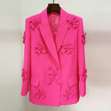 Fongt Hot New Star Fashion Double Buckle Heavy Industry Three-Dimensional Flower Decoration Suit Jacket