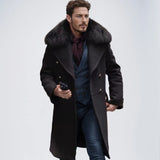 Fongt Men's Casual Large Wool Collar This Coat Solid Color Double Buckle Men's Coat To Keep Warm