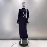 Elegant Bandage Dress Star With The Same Nail-Drilled Stage Party Round-Necked Ass Dress