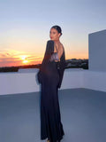 Dress Woman Elegant Beach Sunscreen Dress Party 2025 Summer Long Sleeve Sexy Bareback Dress