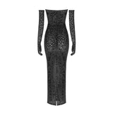 STREET Newest Fashion 2022 Designer Women's Sexy Tube Strapless Perspective Leopard Emboss Velvet Glove Stretchy Long