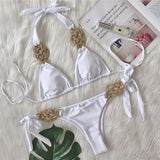 Fongt New Bikini Solid Color Split Swimsuit Sexy Hand-Woven Women's