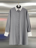 Fongt Temperament 2025 Autumn And Winter New Fashion Collar Bump Color Thin Splicing Button Long French Top Woman Trend