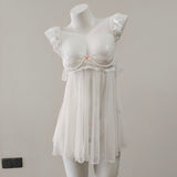 Fongt New Sexy Pajamas Female Summer Emotional Fun Small Breast Lace Splicing Slings Hollow Mesh Yarn Ajamas