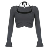 Fongt And Gray Color Patchwork Fake Two T-Shirts Fall 2023-Outfit