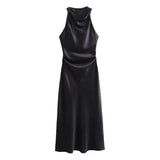 Fongt Autumn Silk Hymn Feeling Sleeveless Fan Flute Dress Round Neck Fashion Party Dress