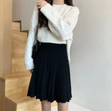 Knitted Pleated Long Mini Skirt-Outfit