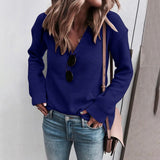 Fongt And Fall WISH Hot Women's Solid Color Top V Neck Long Sleeve Sweater Sweater Jumper Women's