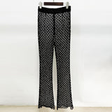 Fongt Early Spring New Fashion Hollow Nail Bead Three-Dimensional Flower Suit Pearl Lint Trousers