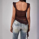 Fongt Summer New Women's Fashion Sexy Wood Ear Splicing Temperament Gauze Small