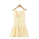 Buttoned Puff Ruched Mini Dress-Outfit