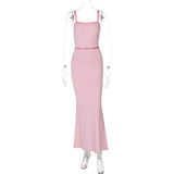 Contrast Spaghetti Strap Bodycon Maxi Dress-Outfit