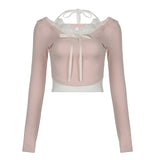 Girls Sexy Lace Straps Tight Show Thin Knitted Long Sleeves Two-Piece Set 2024 Pure Sweet Wind Blouse