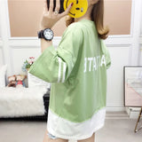 large size Women T-shirts cotton half Sleeve tshirt Female letter Printing Korean students Casual Patchwork t shirt