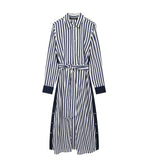 Spring Style Striped Flute Shirt-Style Belt Dress 2783816-Outfit