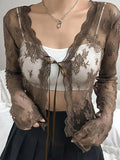 Open Front Lace Long Sleeve Crop