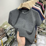 Taro Purple Cotton Short-Sleeved T-Shirt Women's New Loose Round-Neck T-Shirt Blouse In The Summer Of 2023-Outfit