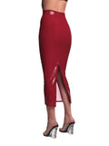 Bodycon PU Leather Zipper Split Midi Skirt-Outfit