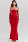 Fongt New Red Thoracic Fish Bone Sexy Body Fishtail Fishtail Dress Long Solid Dress Woman
