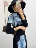 Stand Collar Three Quarter Sleeve Printing Blouse High Waist Long Skirt Pleated 2 Piece Sets For Women 2024 Summer TH4149-Outfit