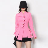 White Slim Shirt For Women Lapel Long Sleeve Patchwork Irregular Solid Button Through Blouse Female Fashion